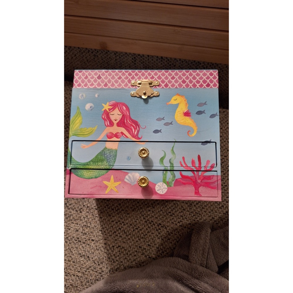 Little Girls Musical Jewelry Box 3 Drawers, Mermaid Design Gifts for Girls - Picture 10 of 14
